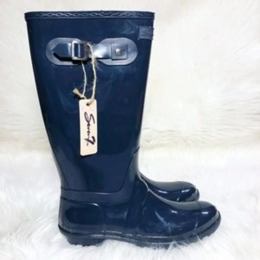 Seven7 British Girl Tall Glossy Rain Boots in Navy Blue - Picture 8 of 9
